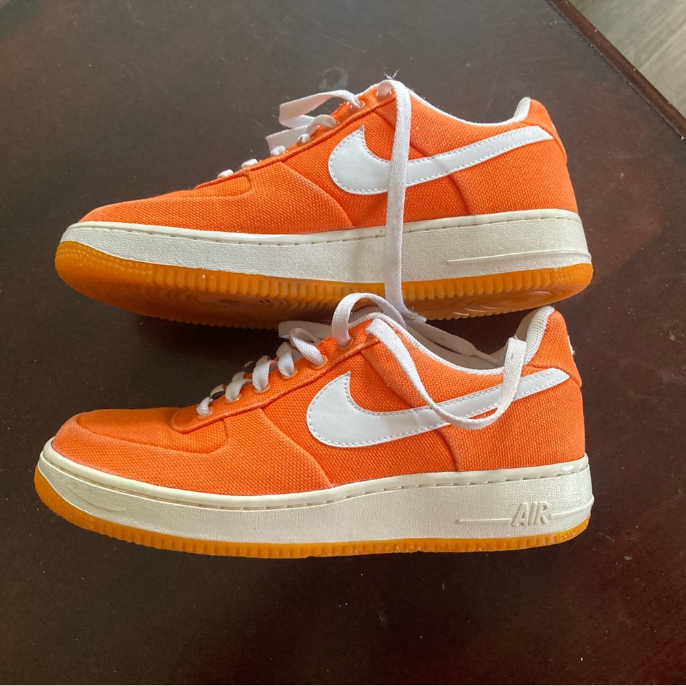 Nike Women's Orange and White Air Force 1